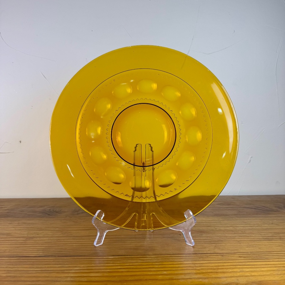 Vintage Indiana Glass – 13" Kings Crown Thumbprint Amber Plate - Picture 16 of 16